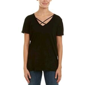 Philanthropy Women's Black Short Sleeve Criss-Cross Neckline Robbie Top Size XS